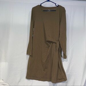 Aerie Dress Side Tie Faux Wrap Front Long Sleeve A-Line Sheath Crewneck Dress